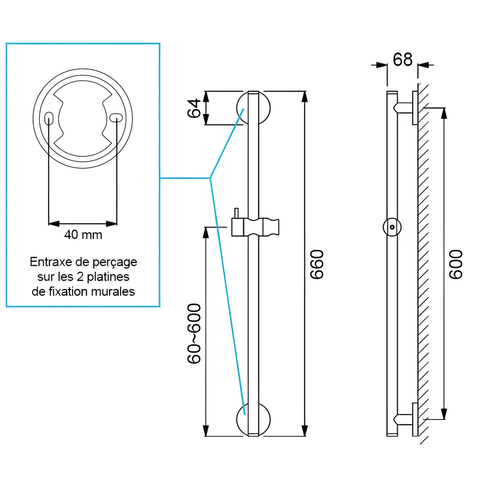 Barre de douche inox brossé