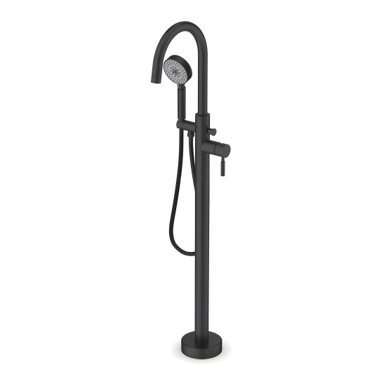 Mitigeur colonne noir mat pour baignoire îlot