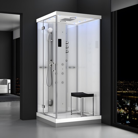 Cabine douche hammam URBAN 100x100cm (version gauche) avec verres blancs sur 2 côtés