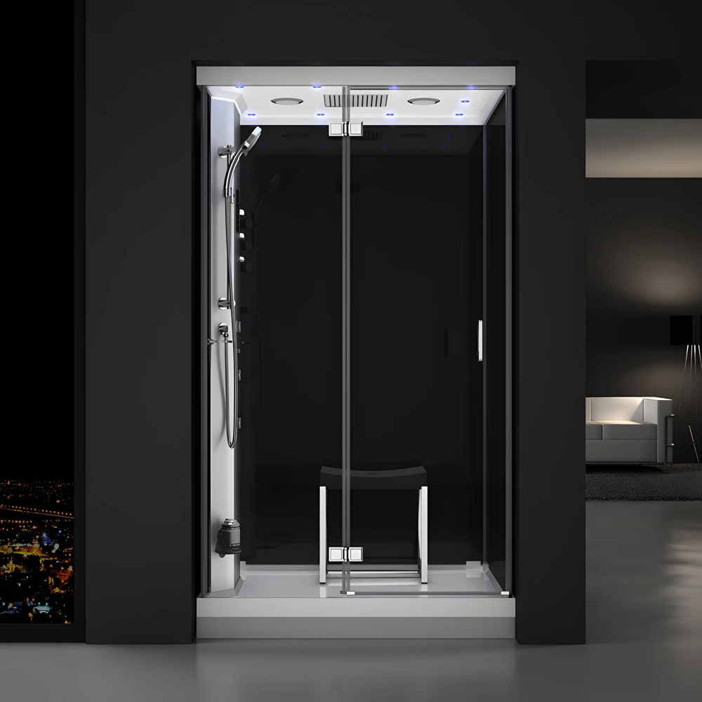 Cabine douche hammam URBAN 120x90cm (version gauche) avec verres noirs sur 3 côtés