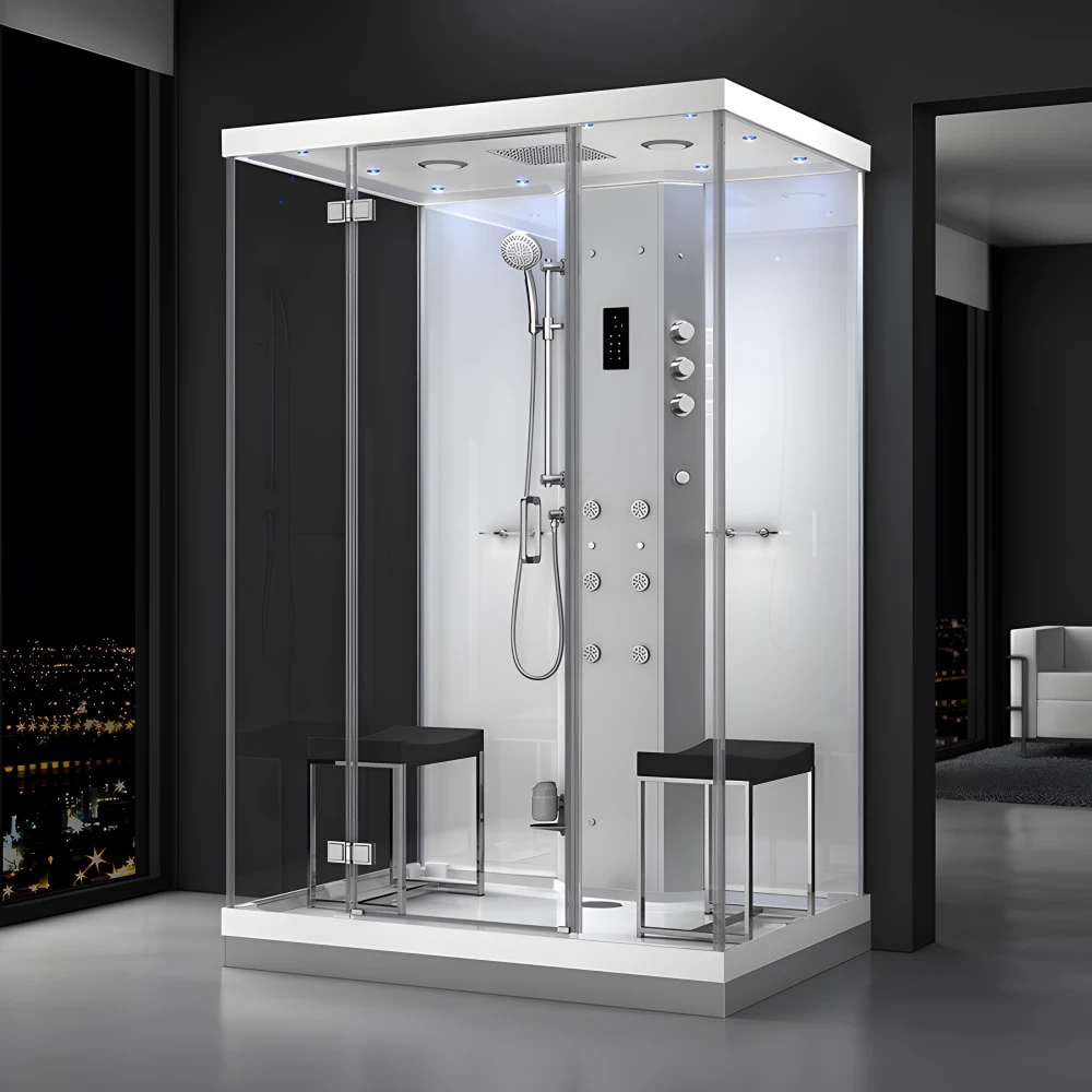 Cabine douche hammam URBAN 140x100 cm avec verres blancs sur 1 côté