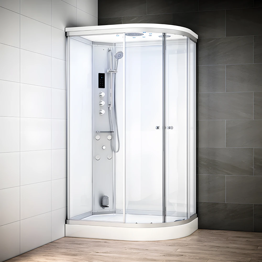 Cabine douche hammam SILVER asymétrique | Version gauche avec vitres blanche