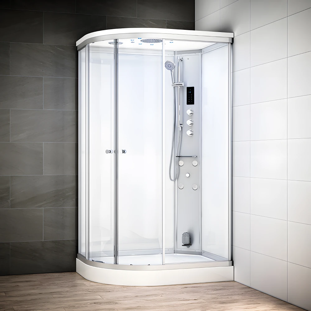 Cabine douche hammam SILVER asymétrique | Version droite avec vitres blanches
