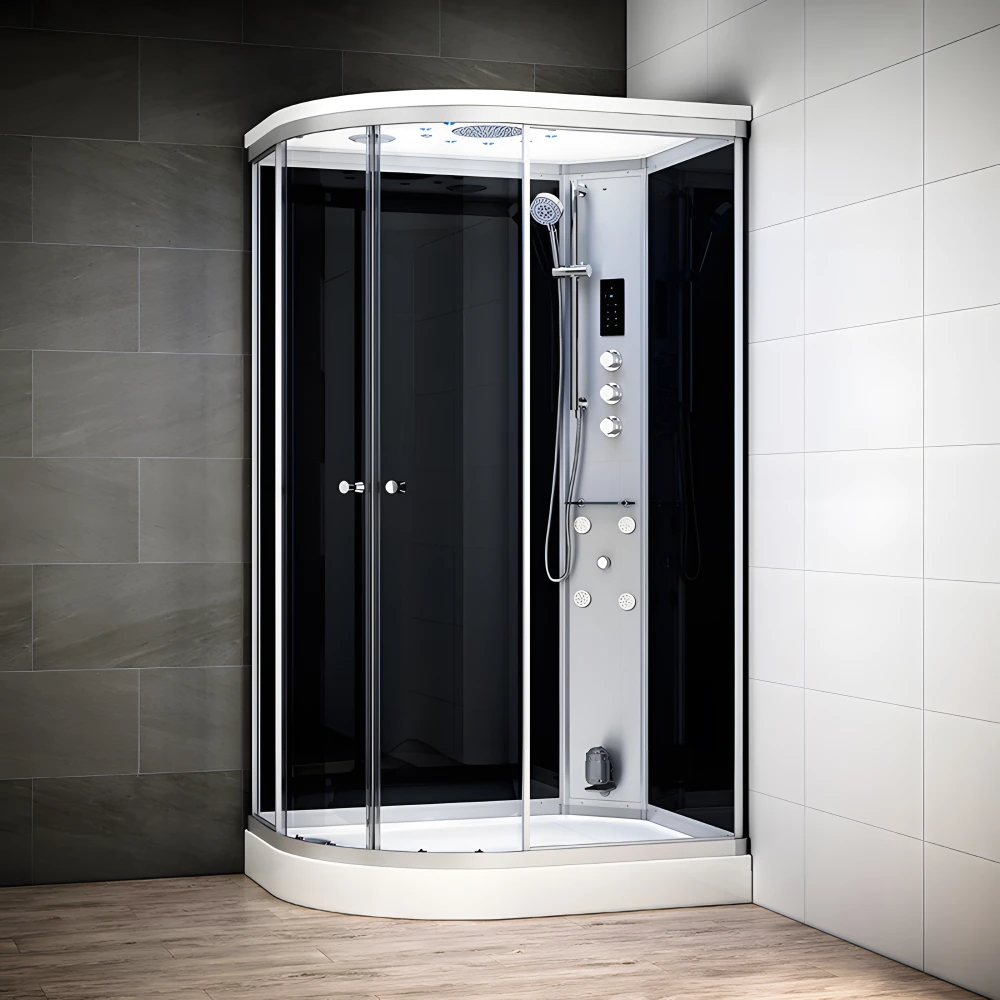 Cabine douche hammam SILVER asymétrique | Version droite avec vitres noires