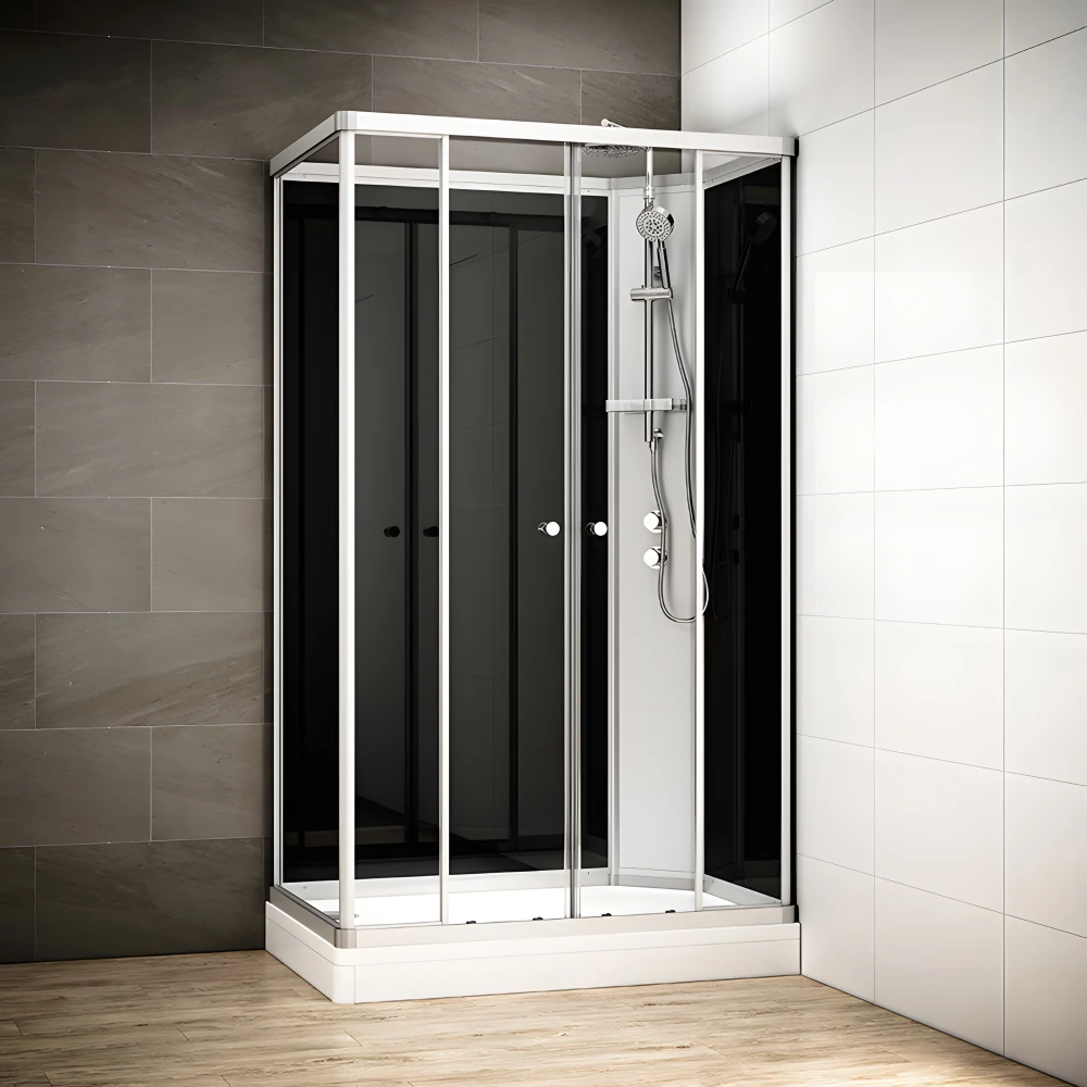 Cabine douche intégrale SILVER rectangulaire | Version droite avec vitres noires